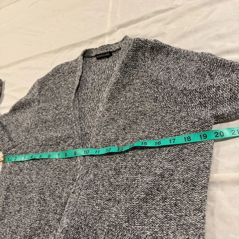 Eileen Fisher Open Cardigan Womens M Gray Marled Linen Blend Longline Minimalist